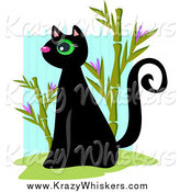 Critter Clipart of a Black Sitting Kitty and Bamboo by