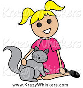 Critter Clipart of a Blond Girl Petting a Cat by Pams Clipart