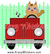Critter Clipart of a Brown Cat Waving and Driving a Red Jeep by
