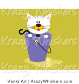 Critter Clipart of a Calico Kitten Inside a Bucket with Water Spilled on the Floor by Venki Art