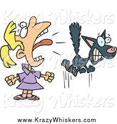 Critter Clipart of a Cartoon Blond White Girl Screaming at a Cat by Toonaday