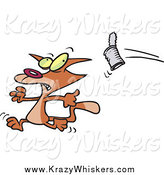 Critter Clipart of a Cartoon Can Flying at a Brown Cat by Toonaday