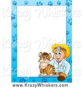 Critter Clipart of a Cat and Blond White Female Veterinarian Border Around White Space by Visekart