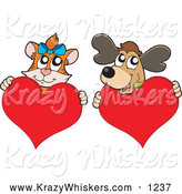 Critter Clipart of a Cat and Dog Hugging Hearts by Visekart
