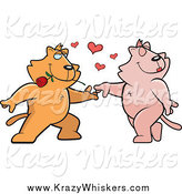 Critter Clipart of a Cat Couple Dancing with Hearts and a Rose by Cory Thoman