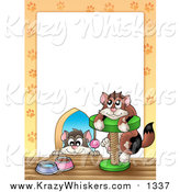 Critter Clipart of a Cat in a Hole and on a Tree Border Around White Space by Visekart