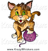 Critter Clipart of a Cat Playing with a Ball of Purple Yarn by Dero