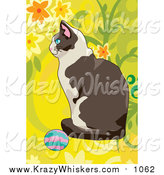 Critter Clipart of a Cat Playing with a Ball over Yellow by Mayawizard101