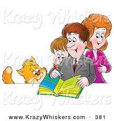 Critter Clipart of a Cat Watching a Family Writing in a Photo Album by Alex Bannykh