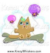 Critter Clipart of a Cat with Balloons over a Cloud by