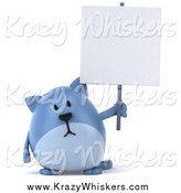 Critter Clipart of a Chubby Blue Cat Holding a Blank Sign by