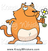 Critter Clipart of a Chubby Orange Cat Holding a Daisy by Cory Thoman