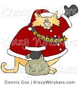 Critter Clipart of a Chubby Orange Tabby Cat Santa Claus Waving Hello by Djart