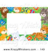 Critter Clipart of a Coloeful Stationery Border or Frame of a Litter of Playful Kittens, Flowers and a Fish by Alex Bannykh