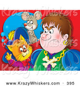 Critter Clipart of a Colorful Painting of a Puss in Boots, the Cat, Standing Behind an Angry Man, Thinking of a Mouse by Alex Bannykh