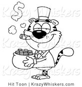 Critter Clipart of a Coloring Page of a Tiger Carrying a Pot of Gold and Smoking a Cigar by Hit Toon