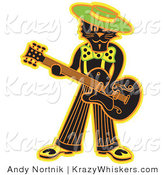 Critter Clipart of a Cool Black Cat Playing a Guitar While Wearing a Hat by Andy Nortnik