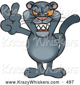 Critter Clipart of a Creepy Peaceful Panther Smiling and Gesturing the Peace Sign by Dennis Holmes Designs