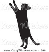 Critter Clipart of a Curious Kitty Cat Silhouetted in Black, Standing up on Its Hind Legs and Reaching Upward with Its Paws by KJ Pargeter