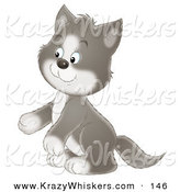 Critter Clipart of a Cute and Adorable Gray and White Tuxedo Cat Sitting up on His Hind Legs by Alex Bannykh