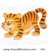 Critter Clipart of a Cute and Playful Tiger Cub Crouching down on His Front Legs, Glancing Back by Alex Bannykh