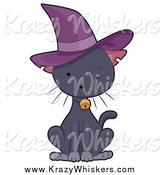 Critter Clipart of a Cute Black Kitten Wearing a Witch Hat by BNP Design Studio