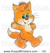 Critter Clipart of a Cute Blue Eyed Orange Kitten Waving and Walking on Its Hind Legs by Alex Bannykh
