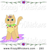 Critter Clipart of a Cute Brown Kitten on a Pink Rug, with a Stationery Border of Flowers and LeavesCute Brown Kitten on a Pink Rug, with a Stationery Border of Flowers and Leaves by