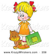 Critter Clipart of a Cute Cat Following a Blond Girl on Her Way to School by Alex Bannykh