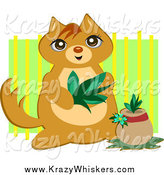 Critter Clipart of a Cute Cat Planting a Plant over Green by