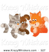 Critter Clipart of a Cute Cat, Puppy and Fox Chatting in a Group Together by Alex Bannykh