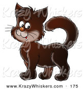 Critter Clipart of a Cute Dark Brown Kitten Standing with His Tail High by Alex Bannykh