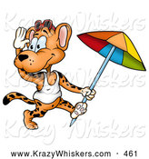 Critter Clipart of a Cute Friendly Leopard in a Tank Top, Running with a Beach Umbrella by Dero