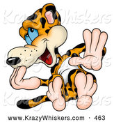 Critter Clipart of a Cute Giggly Leopard Holding up a Hand and Leaning Back by Dero