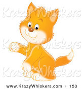 Critter Clipart of a Cute Ginger Kitten with White Paws and Cheeks, Sitting up on His Hind Legs and Holding One Paw up by Alex Bannykh