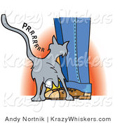 Critter Clipart of a Cute Gray Cat Purring and Rubbing up Against a Person's Legs by Andy Nortnik