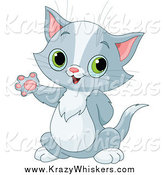 Critter Clipart of a Cute Gray Kitten Waving by Pushkin
