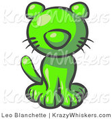 Critter Clipart of a Cute Lime Green Kitten Sitting and Looking Curiously at the Viewer by Leo Blanchette