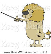Critter Clipart of a Cute Male Lion Holding a Pointer Stick and Standing up on His Hind Legs by Djart