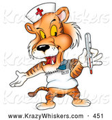 Critter Clipart of a Cute Nurse Tiger Holding a Thermometer by Dero