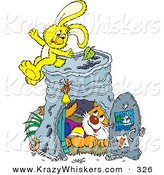 Critter Clipart of a Cute Orange Cat Inside a Pail Club House, a Yellow Bunny Sitting on Top by Alex Bannykh