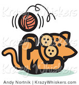 Critter Clipart of a Cute Orange Kitten Lying on His Back and Throwing a Ball of Yarn up in the Air While Playing by Andy Nortnik