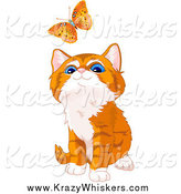 Critter Clipart of a Cute Orange Kitten Watching a Butterfly by Pushkin