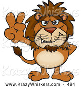 Critter Clipart of a Cute Peaceful Lion Smiling and Gesturing the Peace Sign by Dennis Holmes Designs