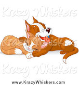 Critter Clipart of a Cute Puppy and Kitten Taking a Nap Together by Pushkin