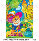 Critter Clipart of a Cute Puss in Boots, the Cat, Standing by a Hare in a Sack in Front of a Castle by Alex Bannykh