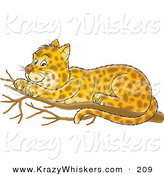 Critter Clipart of a Cute Spotted Leopard Cub Resting on a Tree Branch by Alex Bannykh