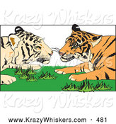 Critter Clipart of a Cute Tiger Pair Gazing at Each Other While Laying in Grass by Dennis Holmes Designs