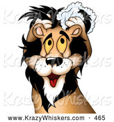 Critter Clipart of a Cute Yellow Eyed Male Lion Washing His Mane with Shampoo on White by Dero