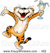 Critter Clipart of a Drunken Tiger Dancing and Holding a Glass of Champagne at a Party by Dero